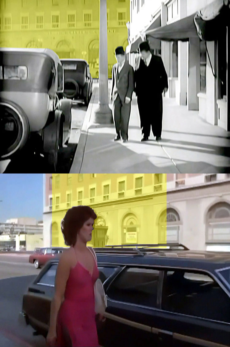 A then and now filming location photo from the episode Angels On The Street from the TV series Charlie's Angels.