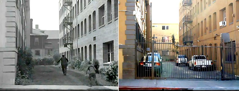 Final scene from the Laurel and Hardy movie We Faw Down filmed at 2014 West 8th Street in Los Angeles