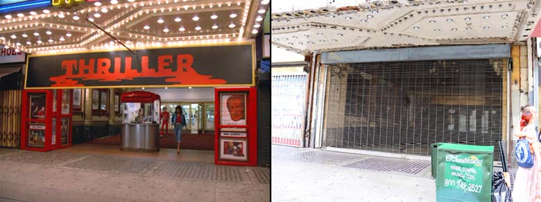Then and now filming location view at the Palace theater in Downtown Los Angeles