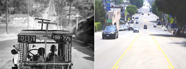 Looking south from the top of the Overland Avenue hill in the Palms neighborhood of Los Angeles