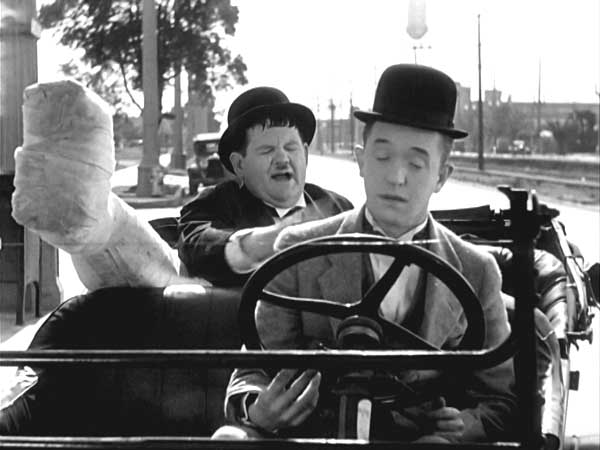 A scene from the Laurel and Hardy movie County Hospital.