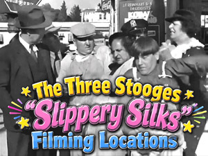 Title card from the movie Slippery Silks starring The Three Stooges.